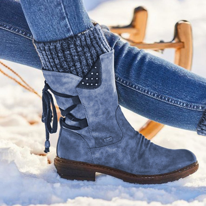 Women Winter Mid-Calf Boots Flock Winter Shoes Ladies Fashion