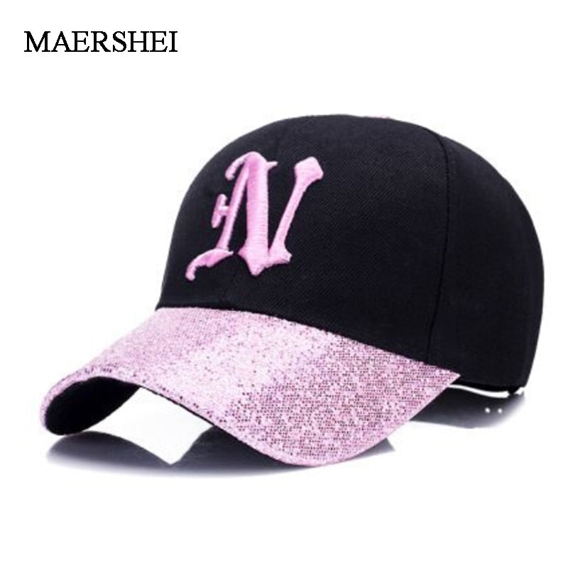 New ladies letter embroidered baseball cap sequins fashion