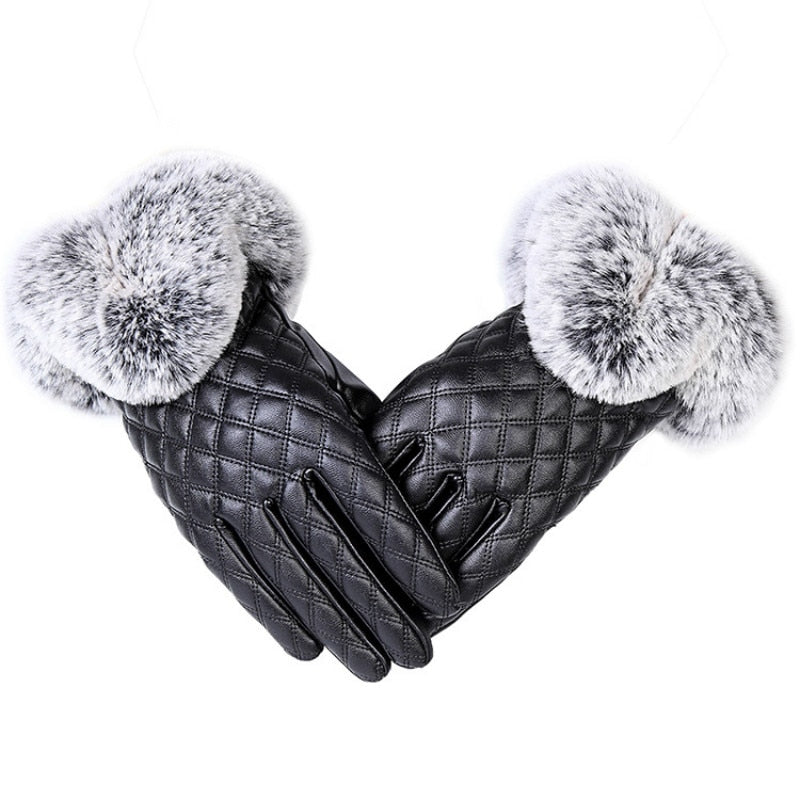 Fashion Women Warm Thick Winter Gloves Leather Elegant Girls