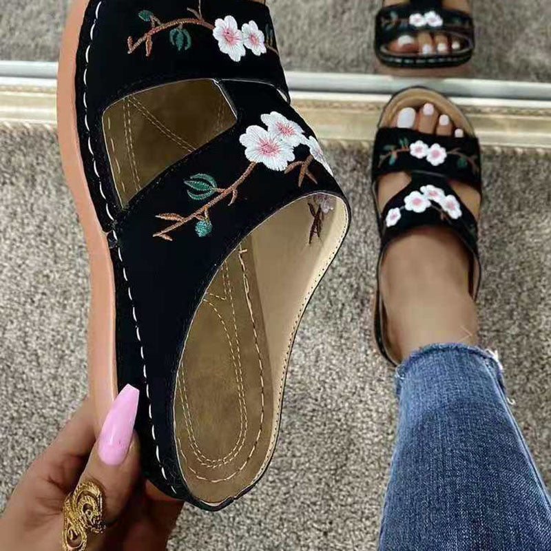 Rimocy Fashion Embroider Soft Slippers Women Summer