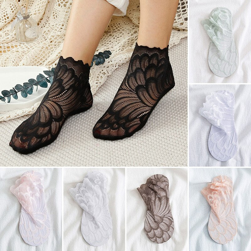 Fashion Hollow Out Socks Peacock Feather Pattern Ultra-Thin