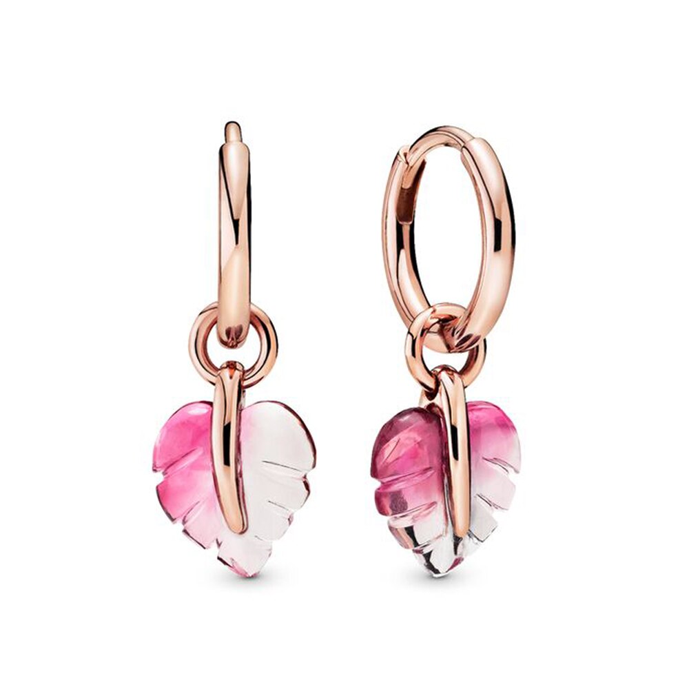 Authentic 925 Sterling Silver Pink Murano Glass Leaf Fashion