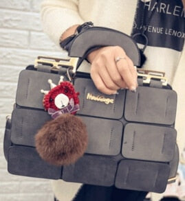 New fashion Korean stitching with a hair ball handbag ladies